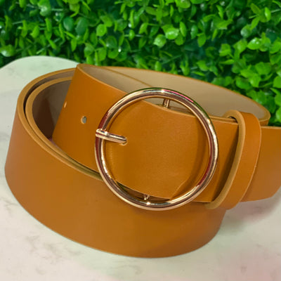 Circle Buckle Faux Leather Belt- 3 COLORS