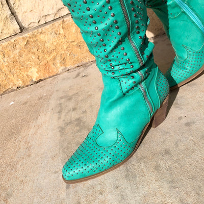 Turquoise Dolly Studded Boots