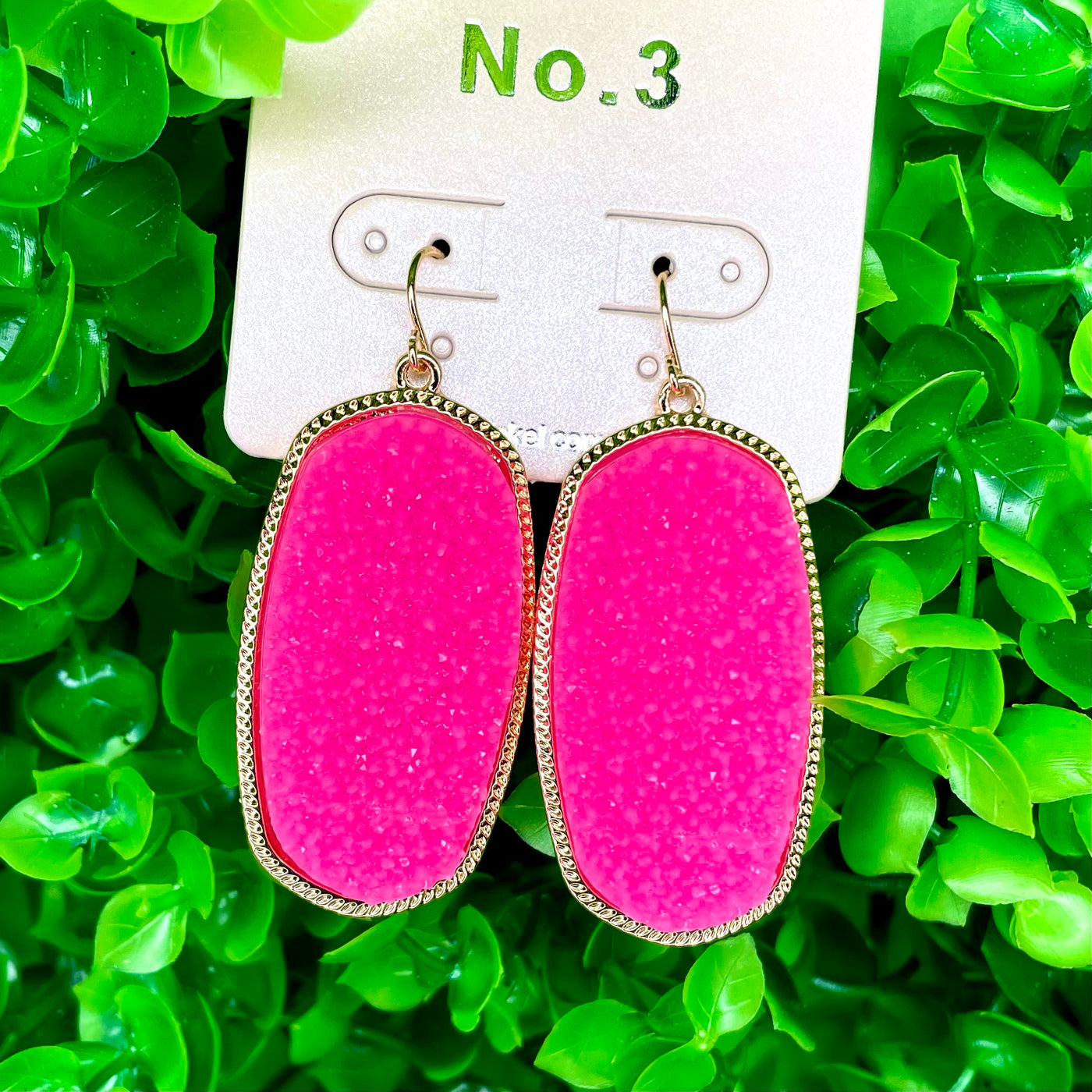 Druzy Pink Hexagon Earrings