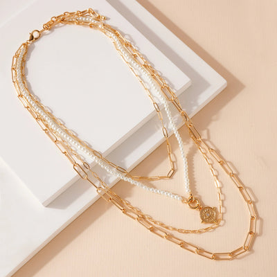 Layered Eye Pearl Beaded Necklace