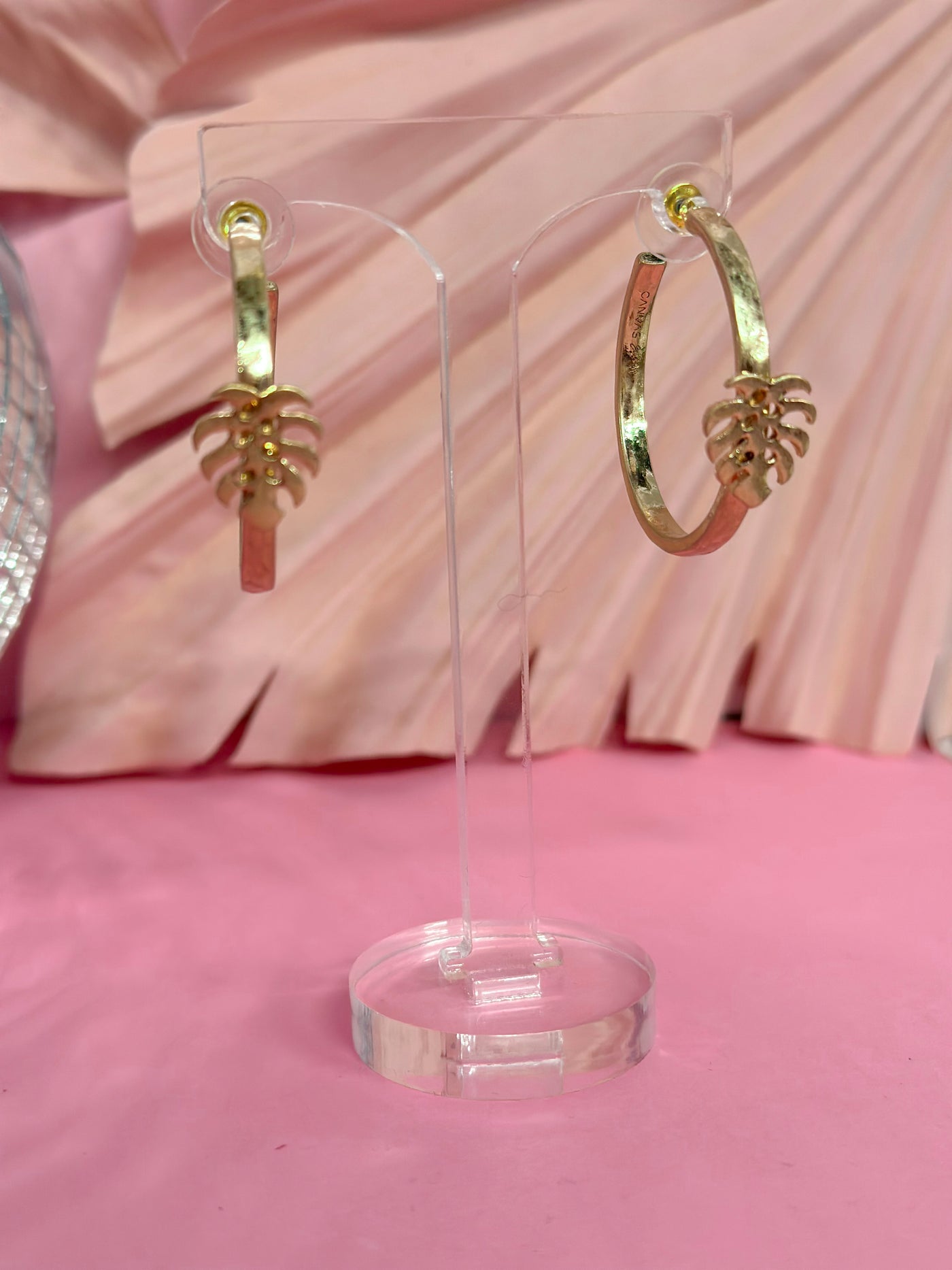 Monstera Leaf Gold Hoops
