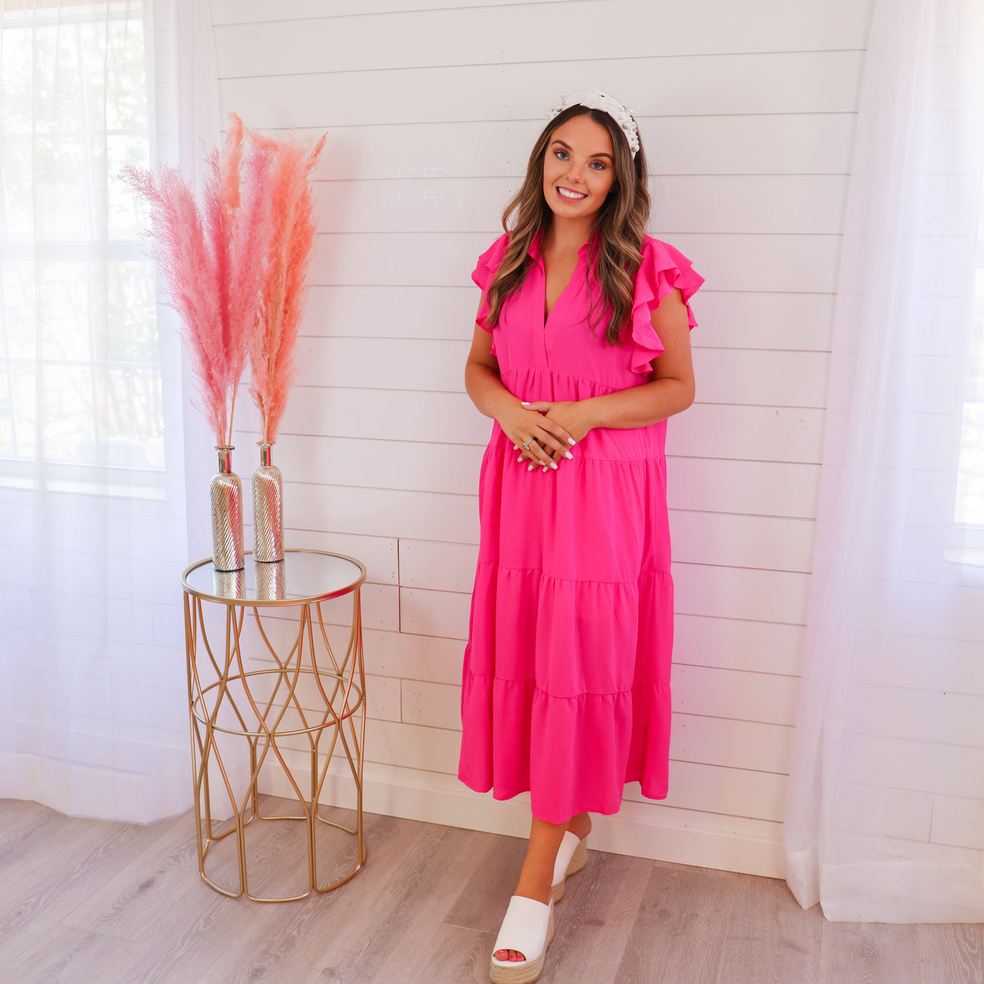 Coastal Couture Midi Dress// Pink