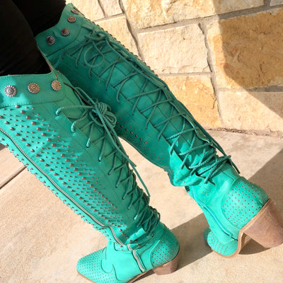 Turquoise Dolly Studded Boots